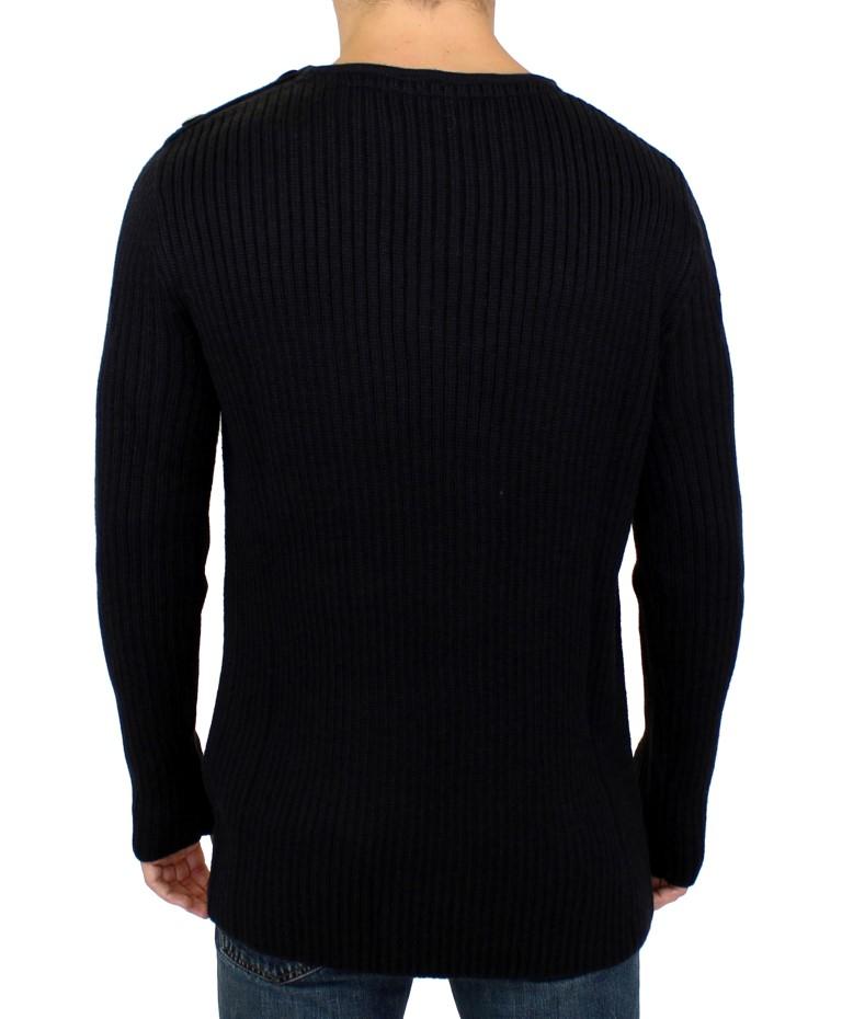 Black Knitted Wool Slim Fit Pullover Sweater