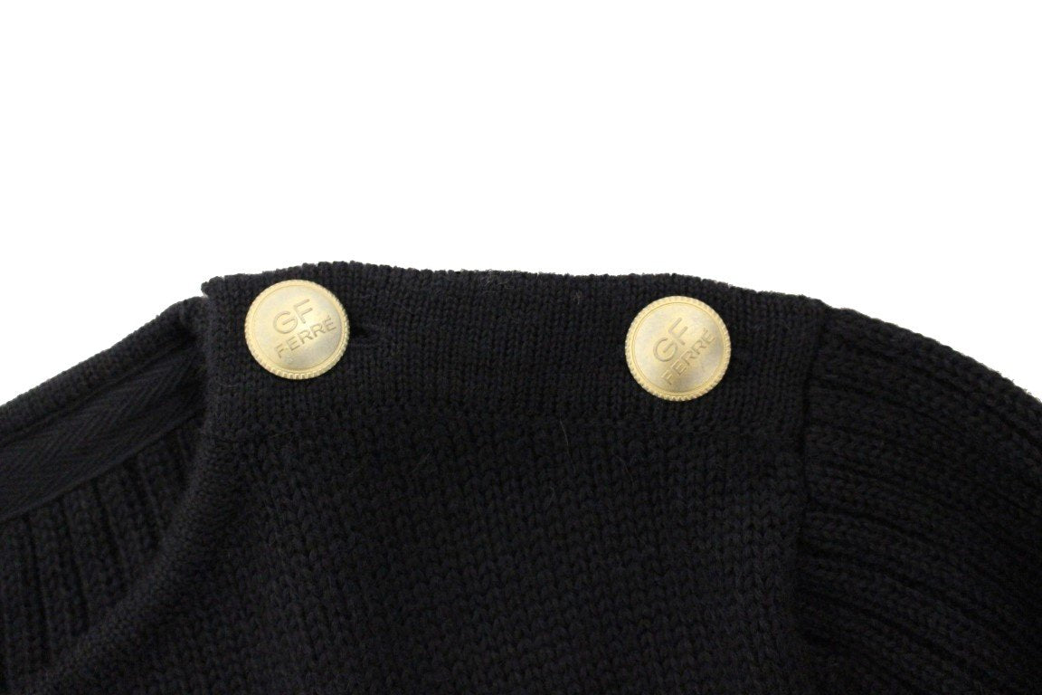 Black Knitted Wool Slim Fit Pullover Sweater