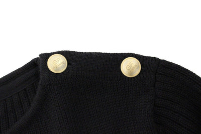 Black Knitted Wool Slim Fit Pullover Sweater