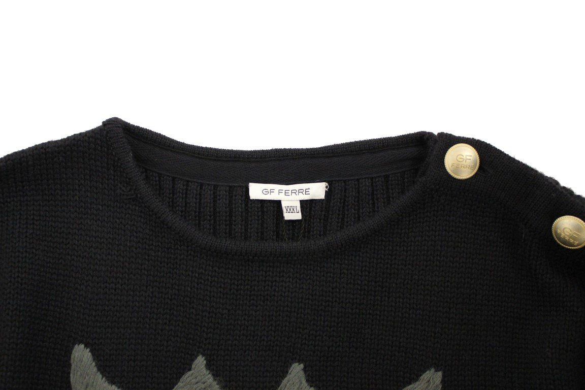 Black Knitted Wool Slim Fit Pullover Sweater