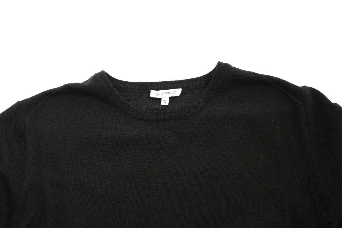 Black Knitted Wool Crewneck Pullover Sweater