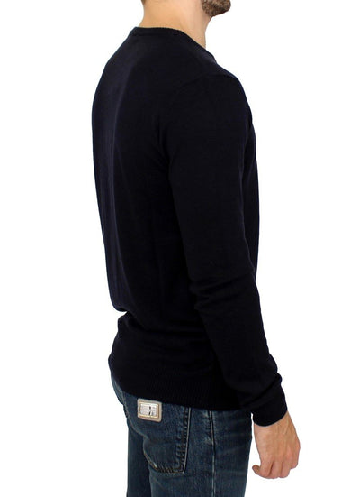 Black Knitted Wool Blend Pullover Sweater