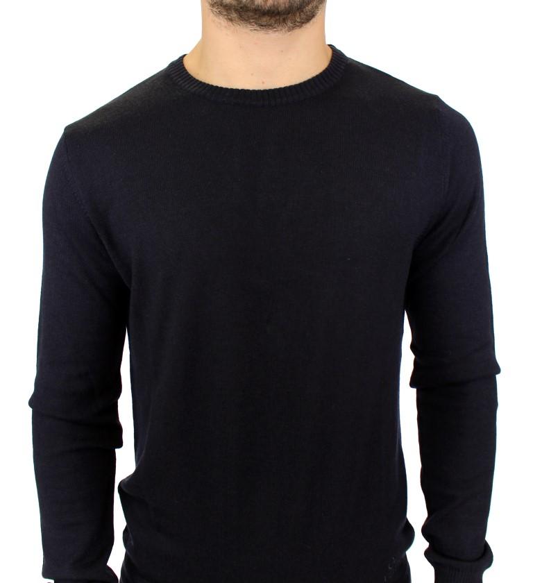 Black Knitted Wool Blend Pullover Sweater