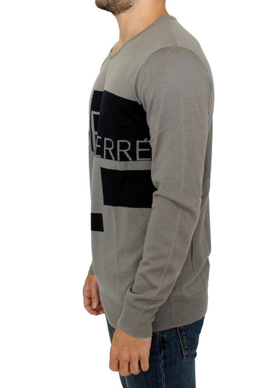 Gray Knitted Wool Crewneck Pullover Sweater