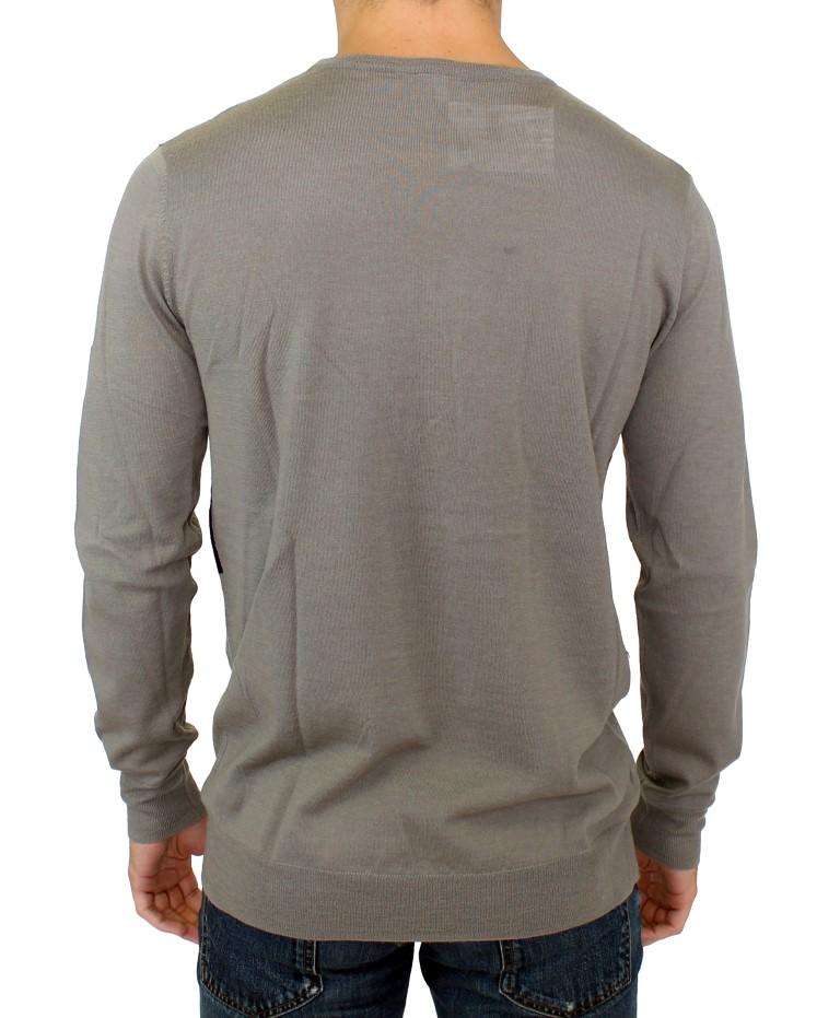 Gray Knitted Wool Crewneck Pullover Sweater