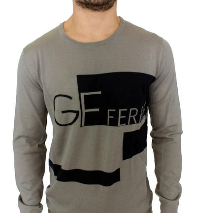 Gray Knitted Wool Crewneck Pullover Sweater