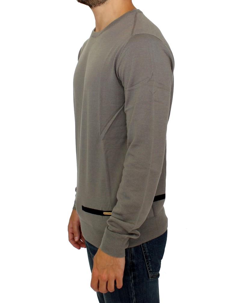 Gray Knitted Wool Crewneck Pullover Sweater
