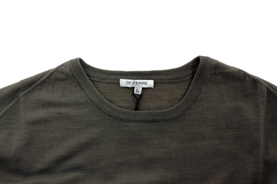 Gray Knitted Wool Crewneck Pullover Sweater