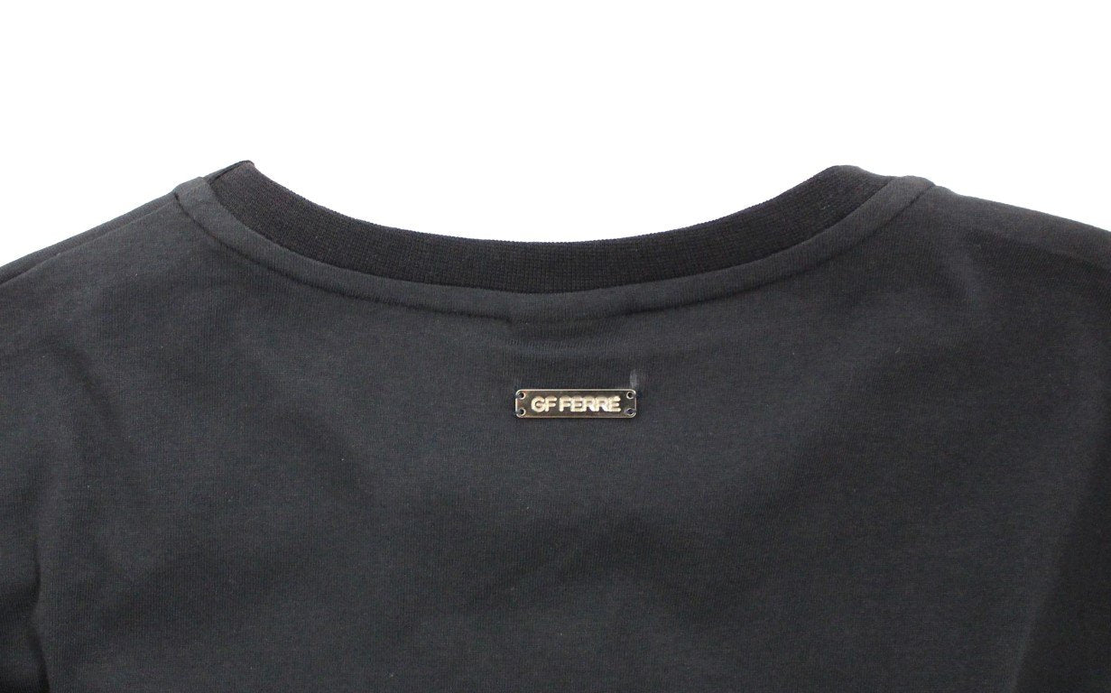 Blue Cotton Crewneck Print Pullover Sweater