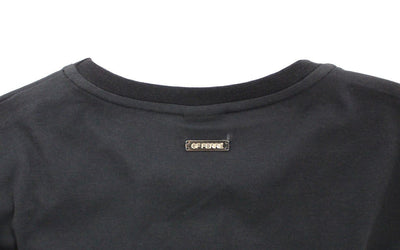 Blue Cotton Crewneck Print Pullover Sweater