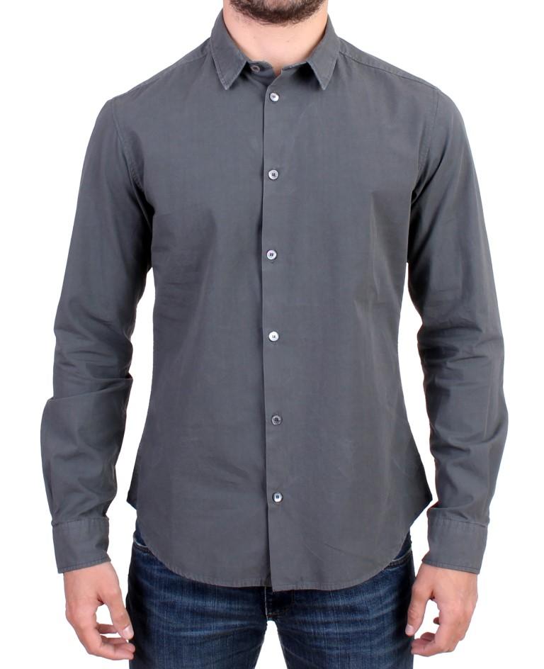 Gray Casual Cotton Long Sleeve Shirt