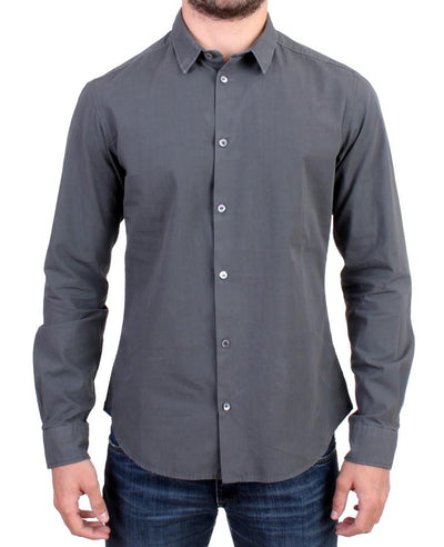 Gray Casual Cotton Long Sleeve Shirt