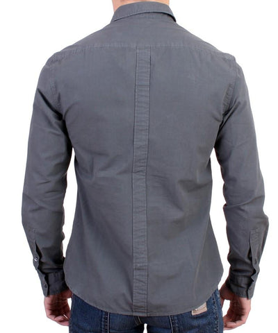 Gray Casual Cotton Long Sleeve Shirt
