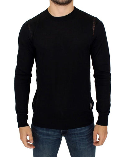 Black Wool Blend Logo Crewneck Pullover Sweater