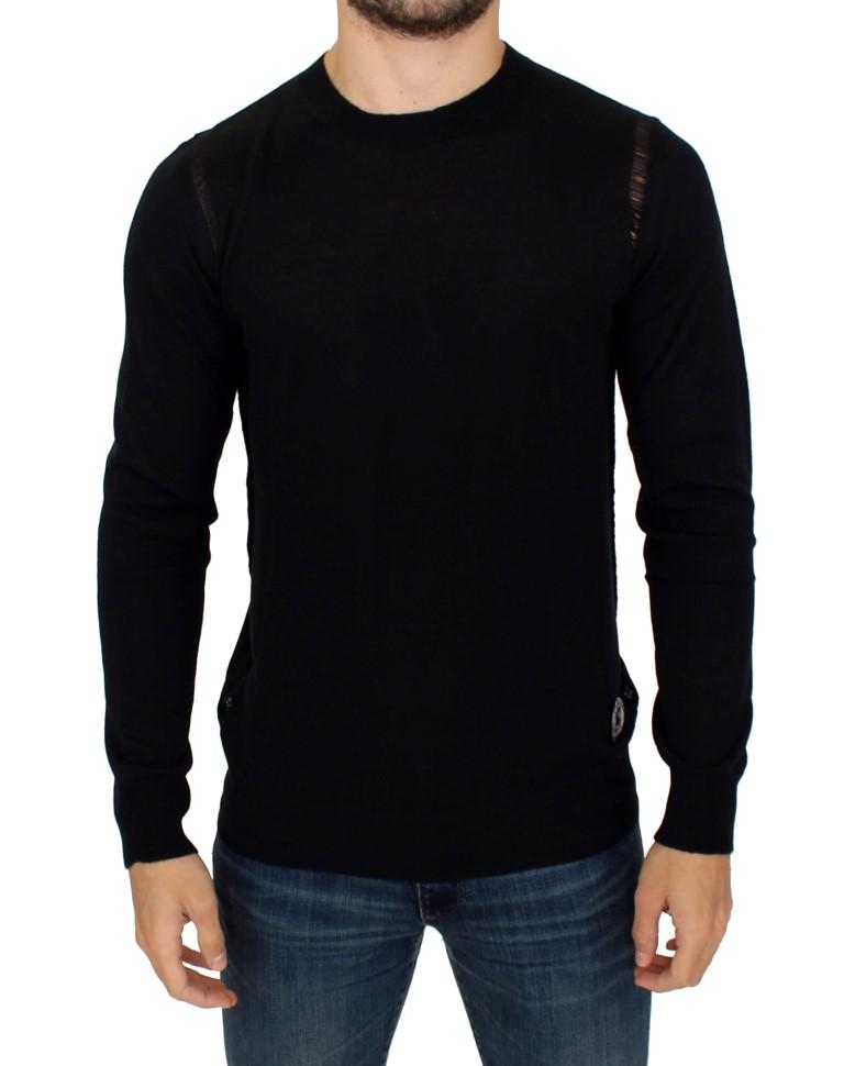 Black Wool Blend Logo Crewneck Pullover Sweater