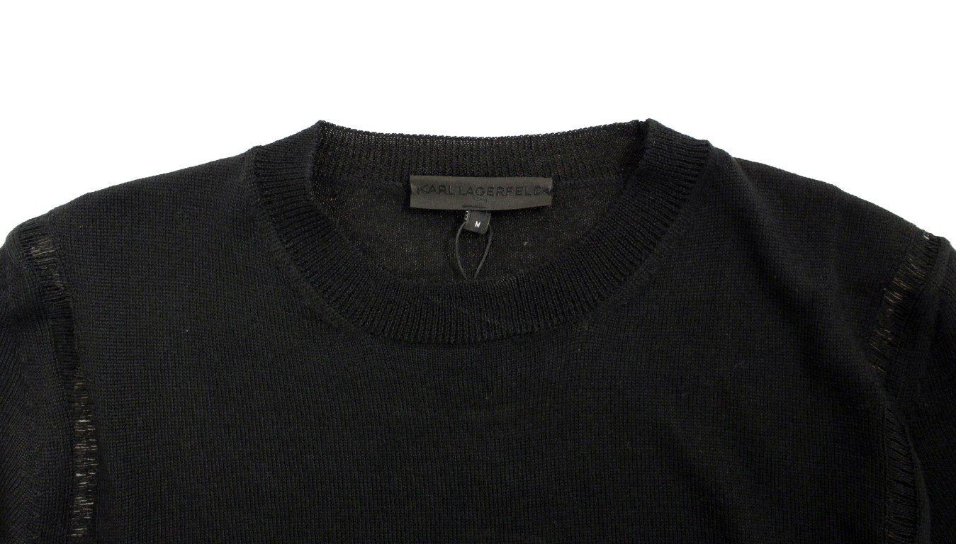 Black Wool Blend Logo Crewneck Pullover Sweater
