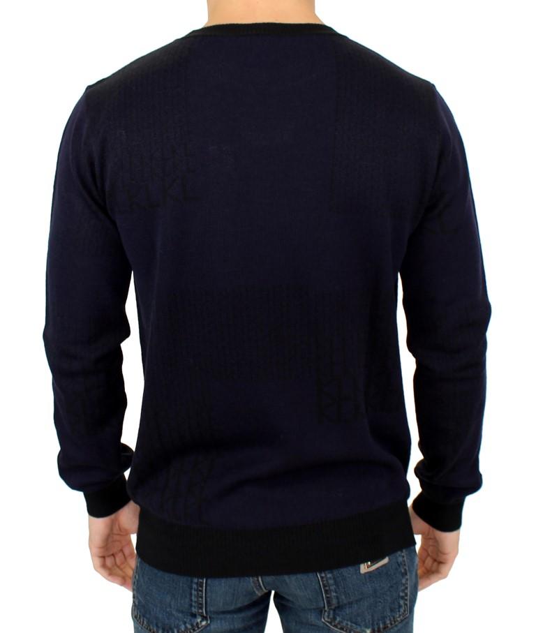 Blue crew-neck pullover sweater