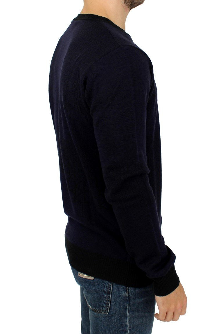 Blue crew-neck pullover sweater