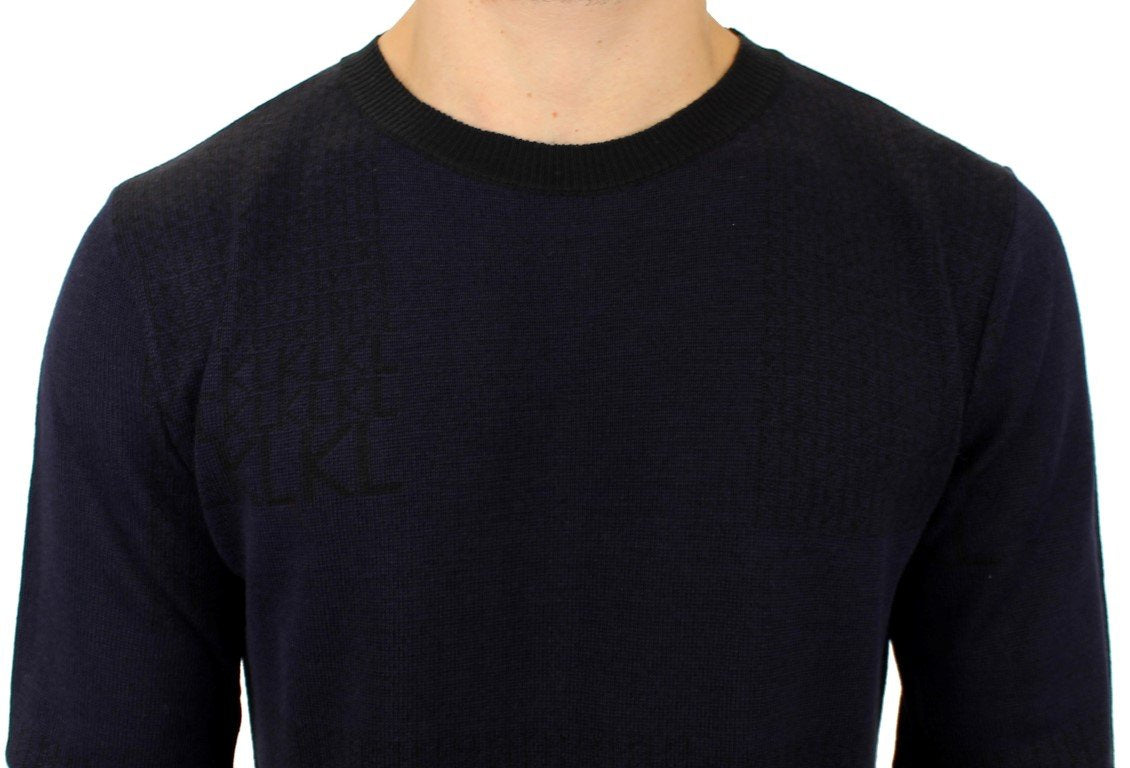 Blue crew-neck pullover sweater