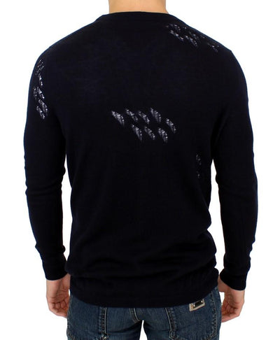 Blue wool cardigan sweater