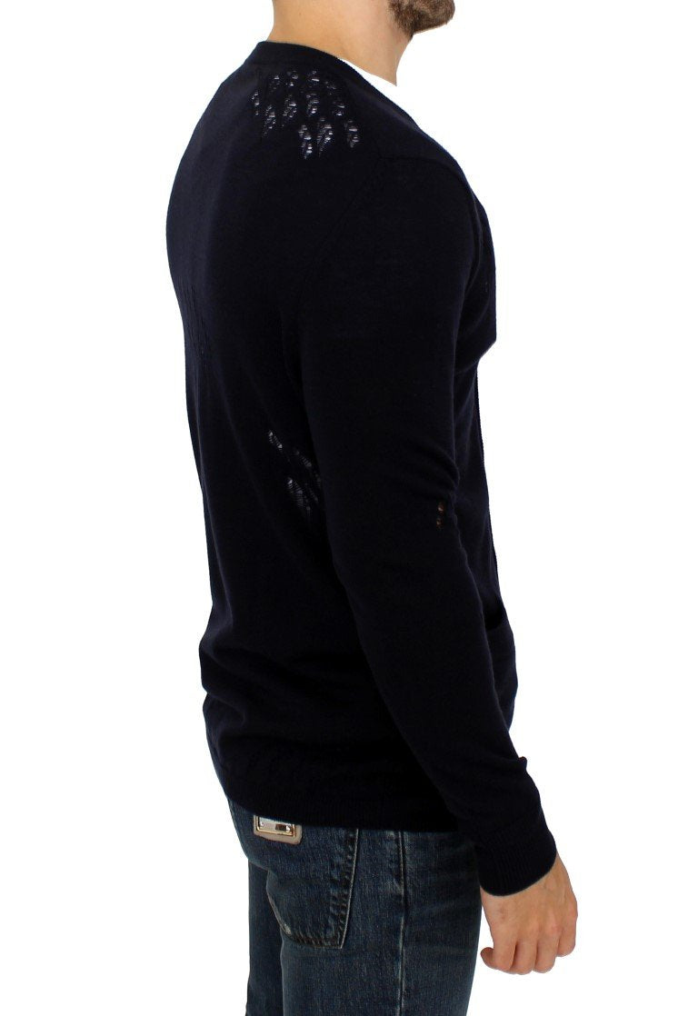 Blue wool cardigan sweater
