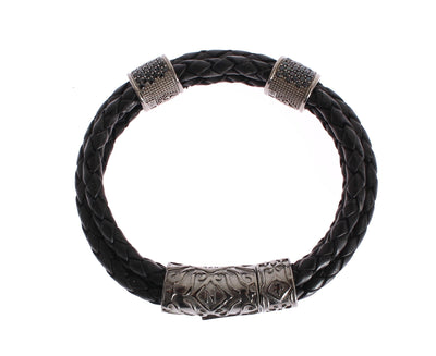 CZ Cord Leather Rhodium 925 Bracelet
