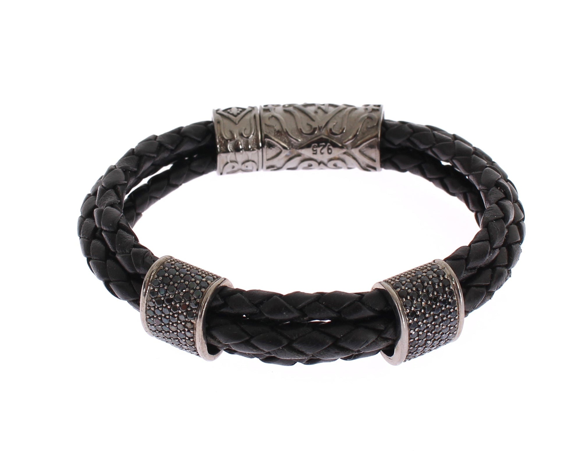CZ Cord Leather Rhodium 925 Bracelet