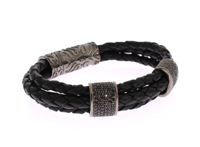 CZ Cord Leather Rhodium 925 Bracelet