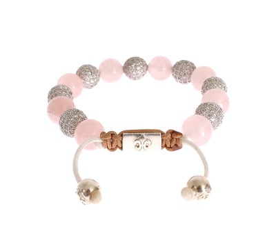 Rose Quartz CZ 925 Silver Logo Bracelet