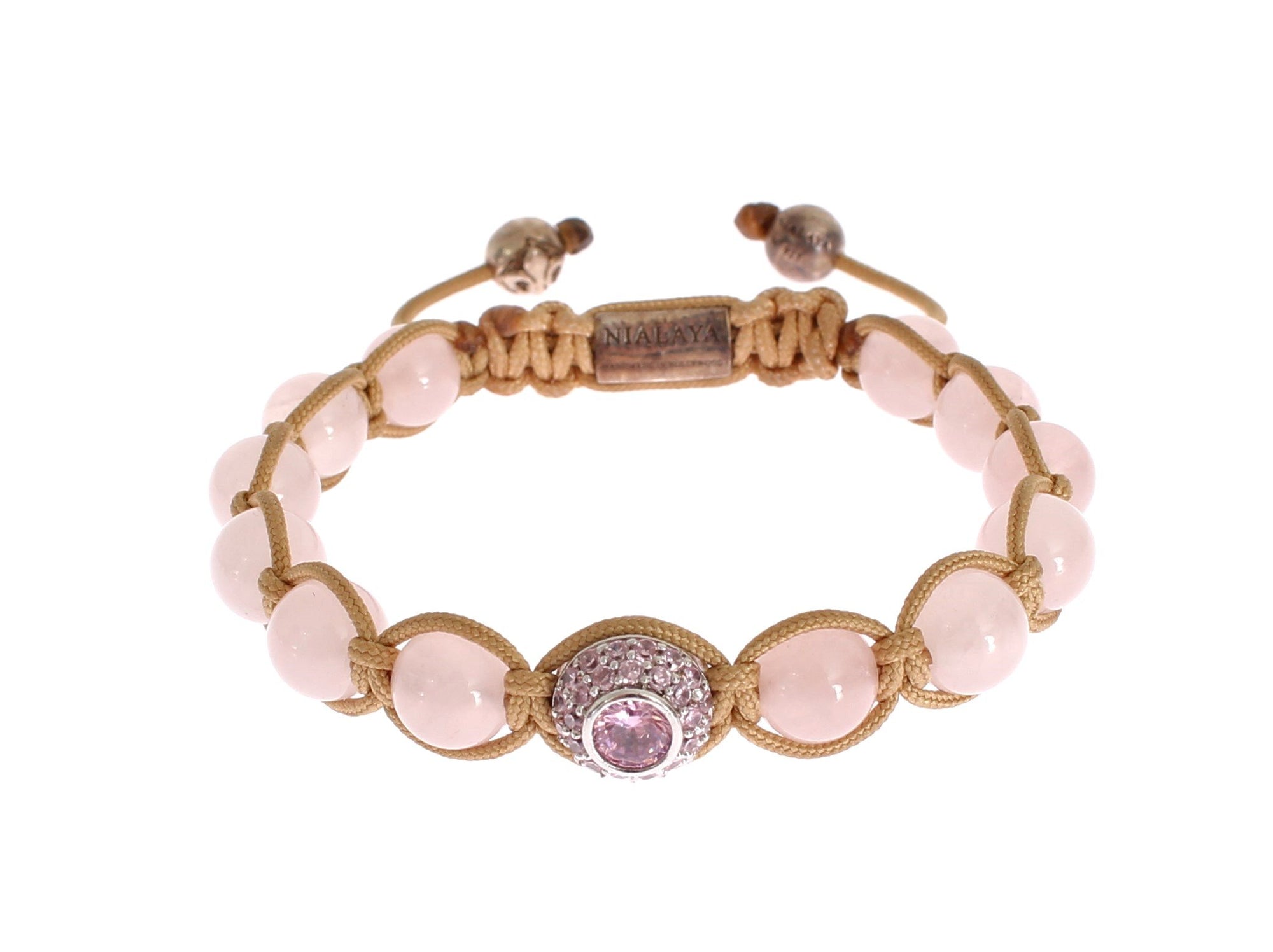 Rose Quartz CZ 925 Silver Logo Bracelet