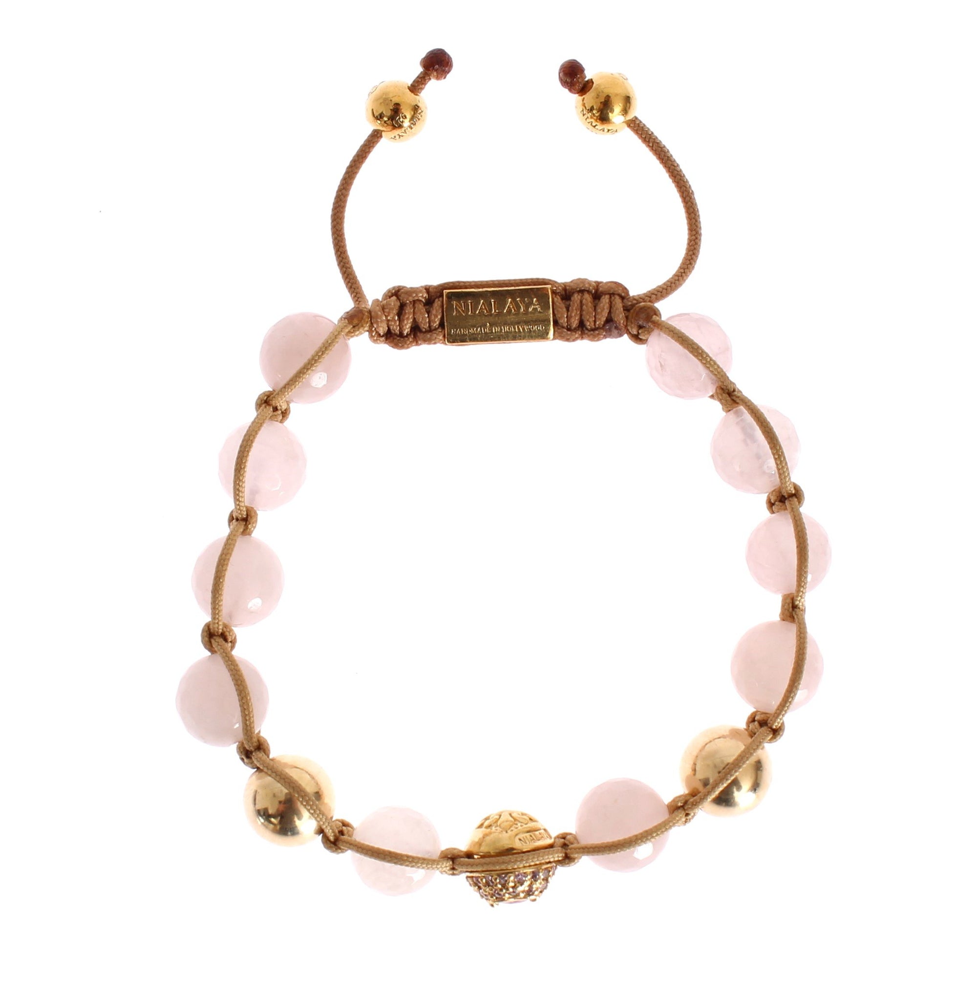 Rose Quartz CZ Heart Gold 925 Silver Bracelet