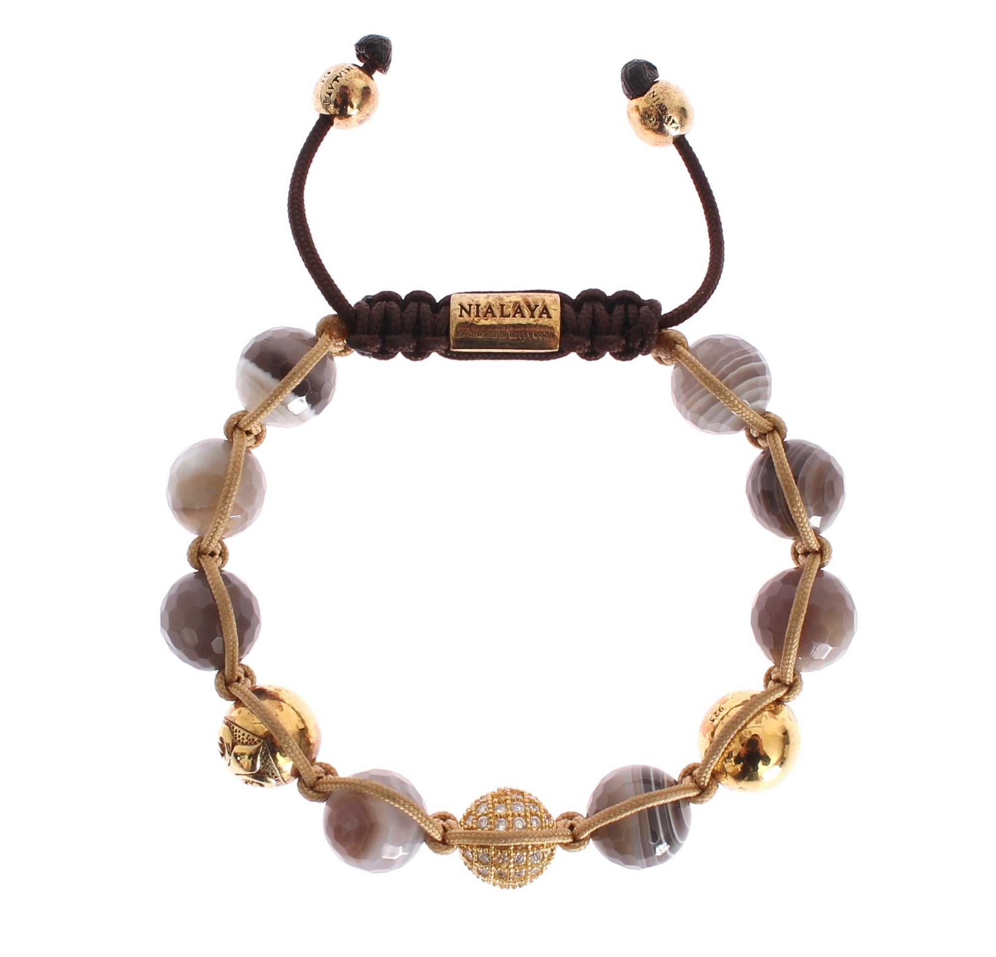 CZ Botswana Agate 18K Gold 925 Silver Bracelet