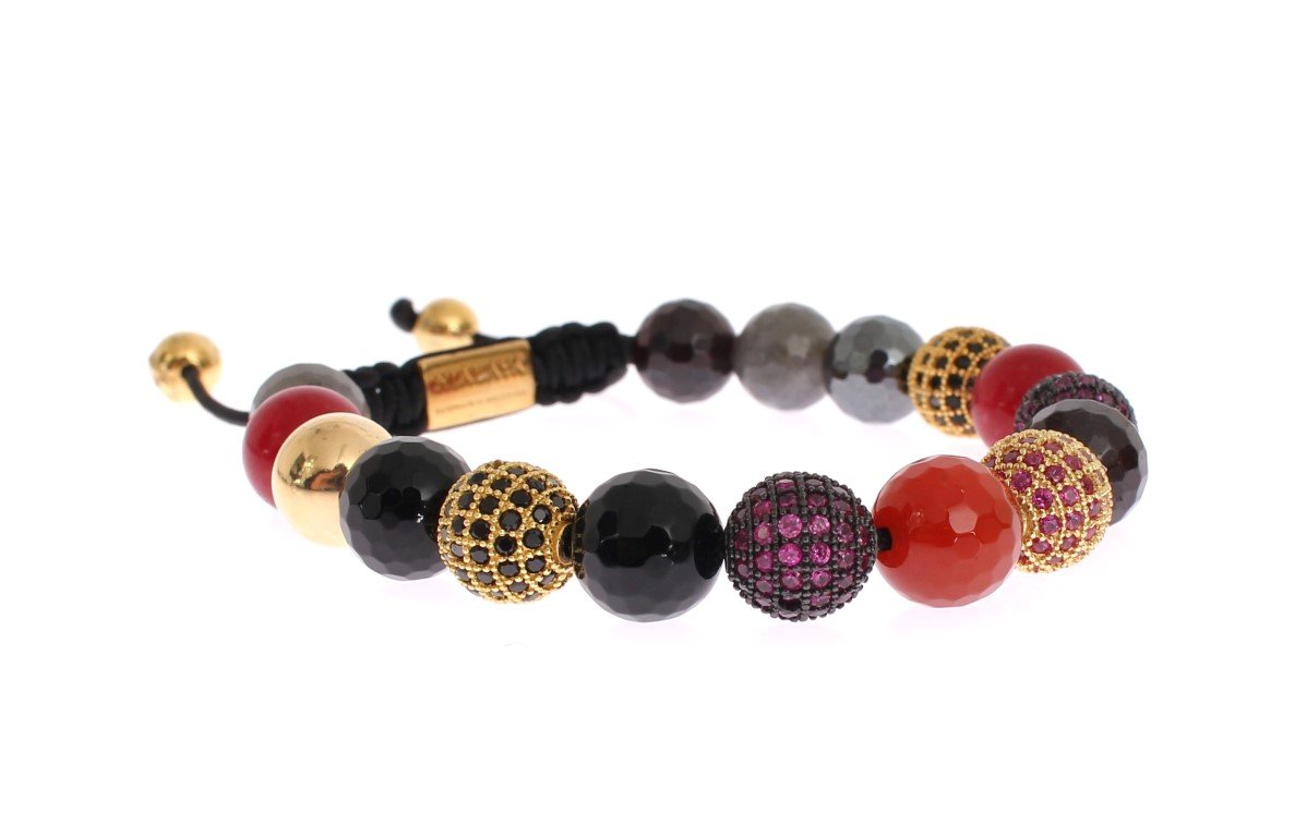 Red Jade Labrodite Hematite Gold 925 Bracelet