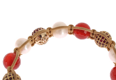 CZ Carnelian Sea Pearl Gold 925 Bracelet