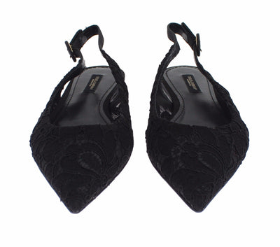 Black Floral Lace Slingbacks Pumps Shoes
