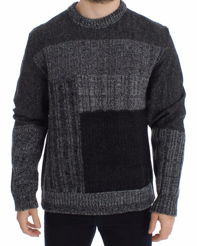 Gray Wool Knitted Crewneck Sweater Pullover