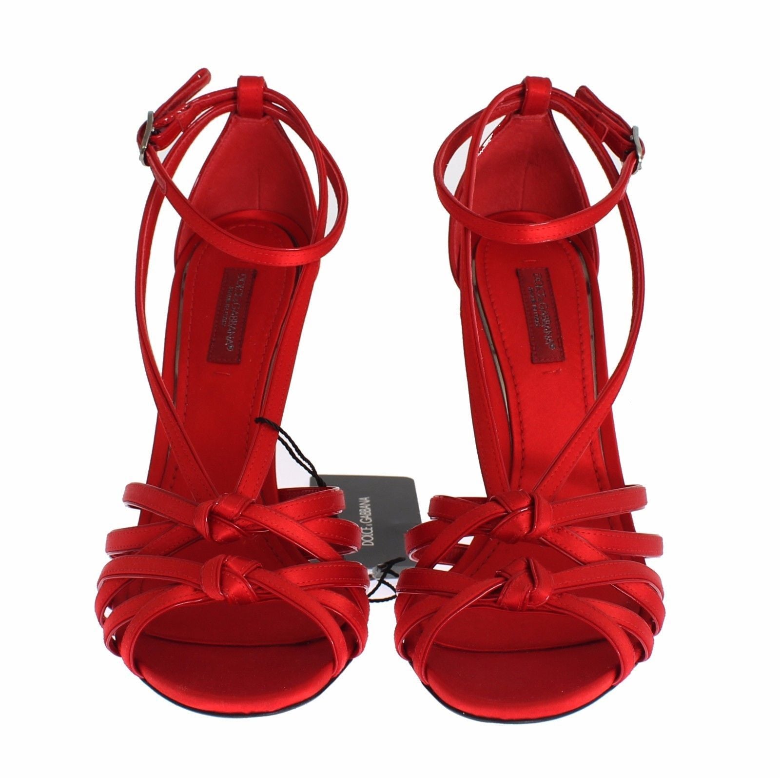 Red Silk Leather Strappy Sandals Shoes