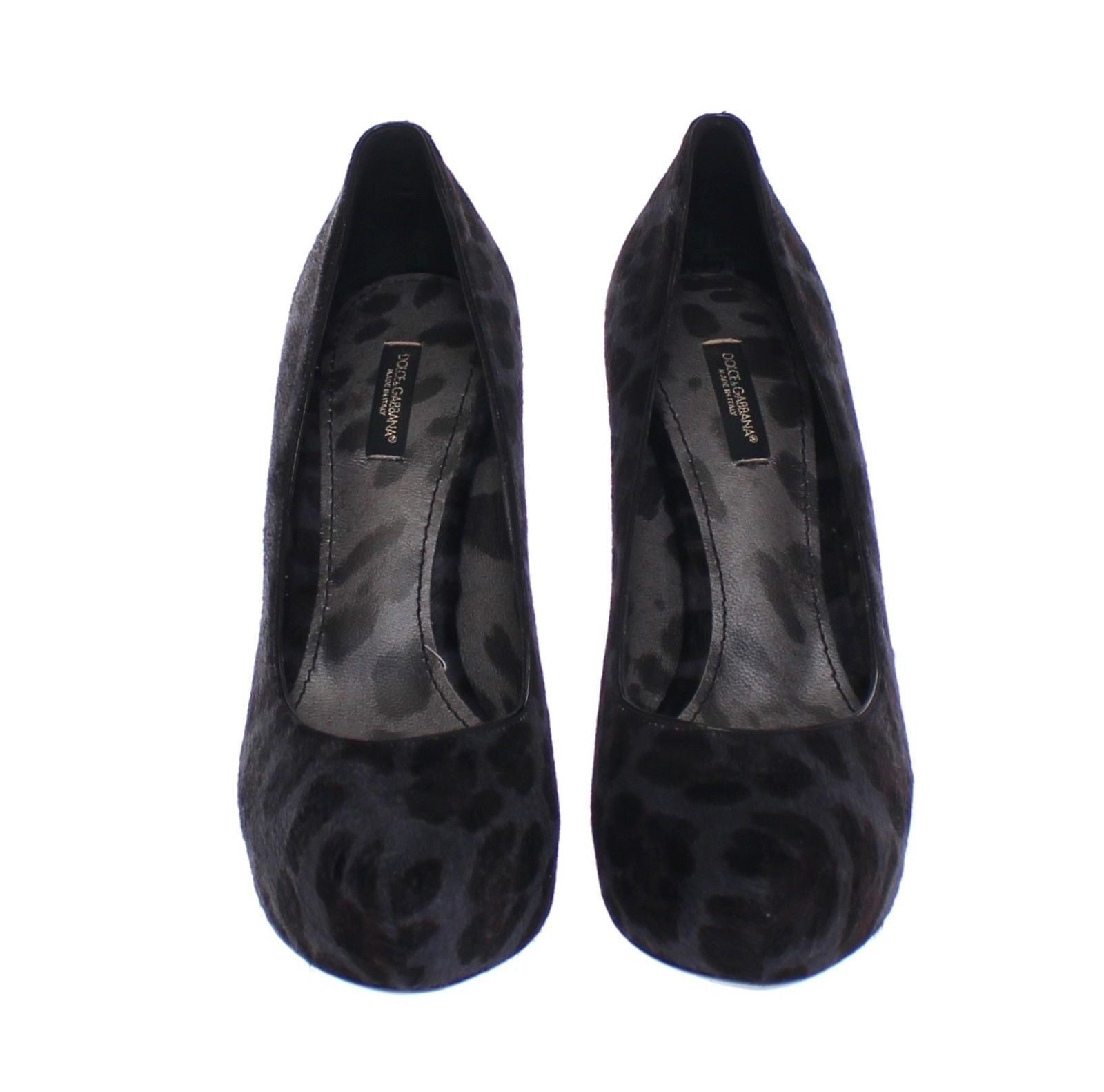 Black Leather Fur Hair Leopard Pumps Shoes