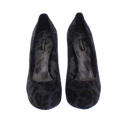 Black Leather Fur Hair Leopard Pumps Shoes