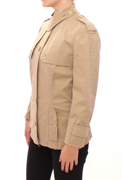 Beige Cotton Short Trench Coat Jacket Top