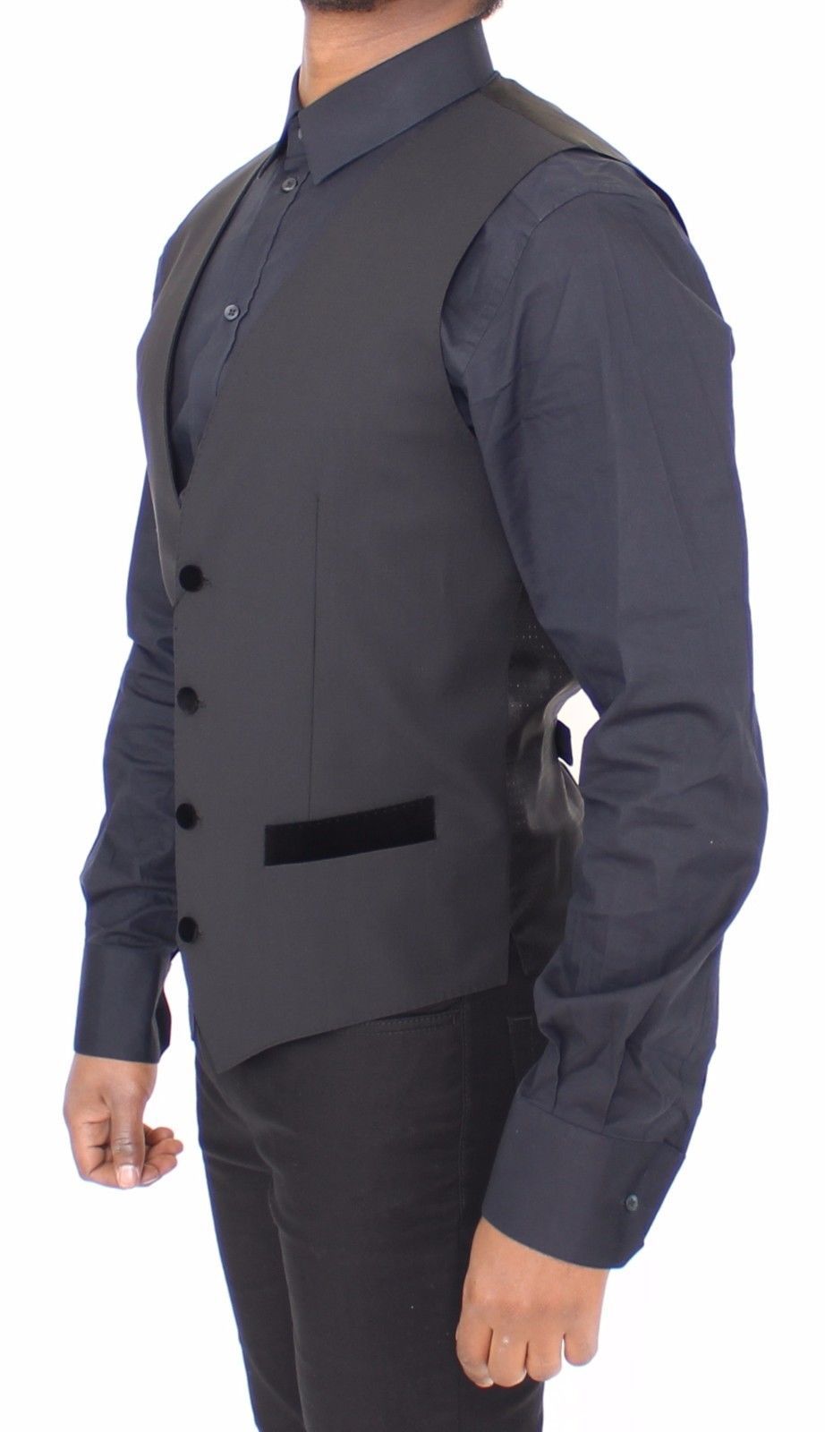 Black Wool Stretch Dress Vest Gilet