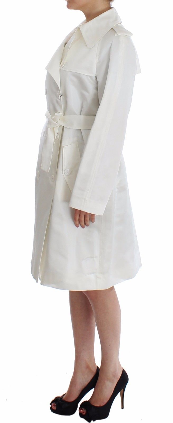 White Shiny Acetate Trench Coat Jacket