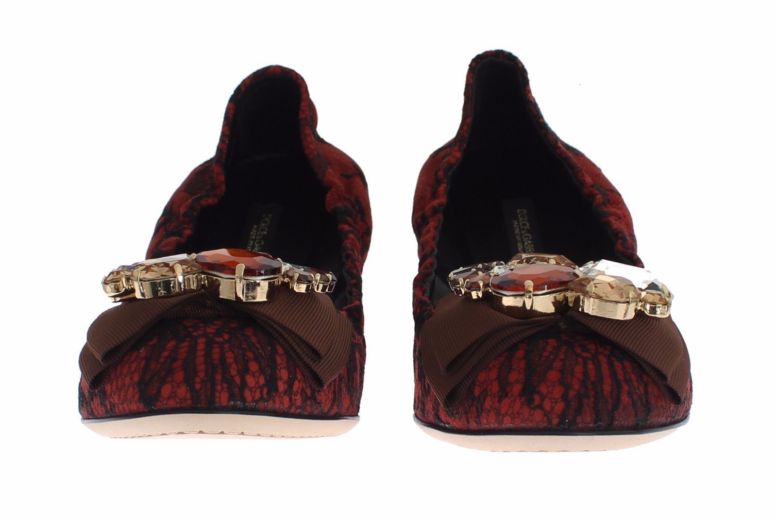 Red Taormina Lace Crystal Ballet Flat Shoes