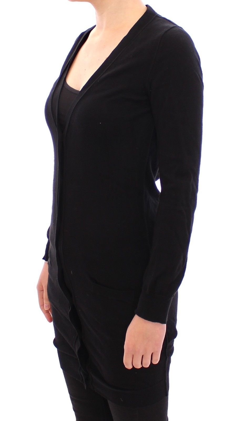 Black Cotton Long Cardigan Sweater Top