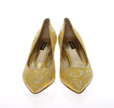 Yellow GOLD Brocade Pumps Pointy Shoes