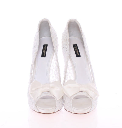 White Lace Platform Open Toes Pumps Shoes