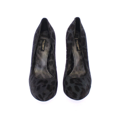 Black Leather Platform Leopard Pumps Shoes
