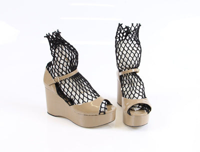 Beige Patent Wedge Sandals Platform Shoes