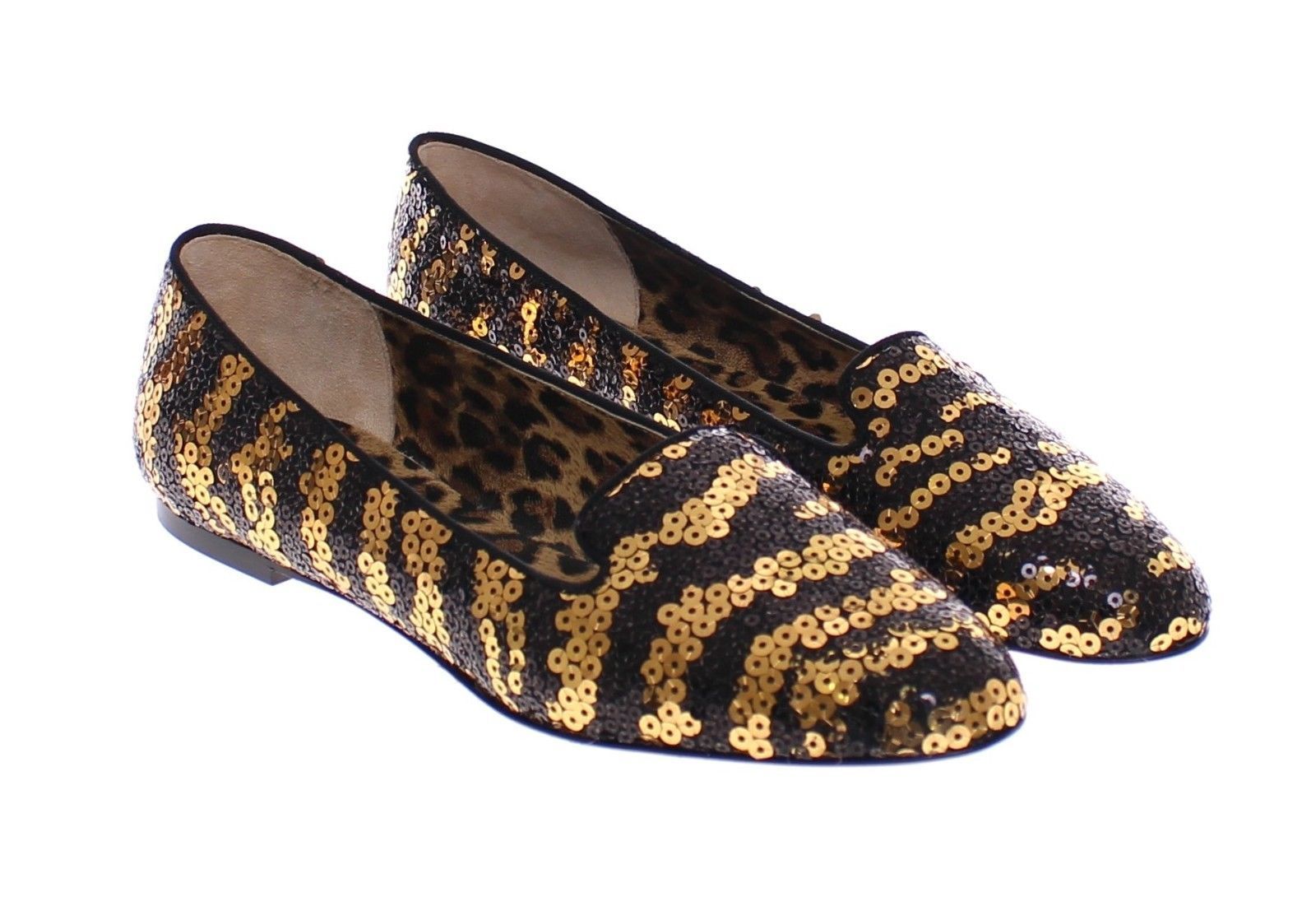 Black Gold Sequined Ballet Flat Shoes