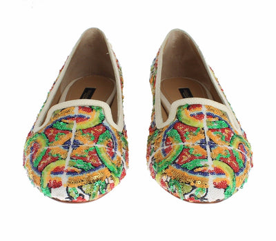 Majolica Silk Leather Sequin Loafers Shoes